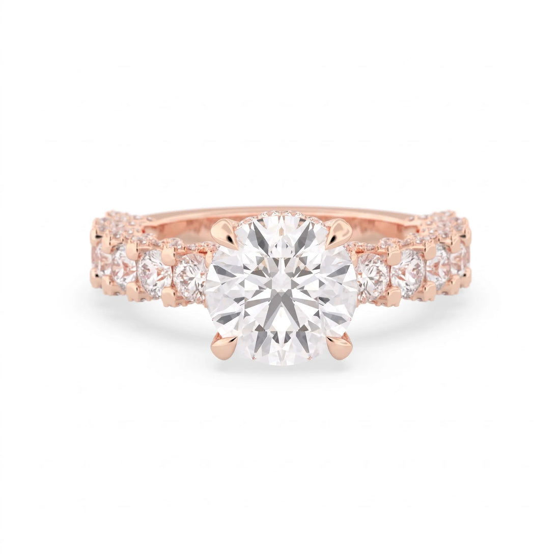 OctaPearl 3.5 ct Round Hidden Halo Lab Grown Diamond Pave Engagement Ring