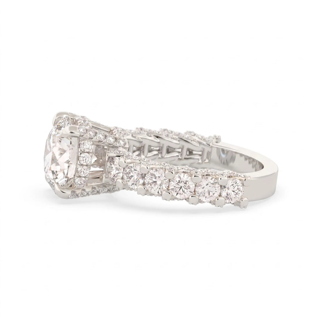 OctaPearl 3.5 ct Round Hidden Halo Lab Grown Diamond Pave Engagement Ring