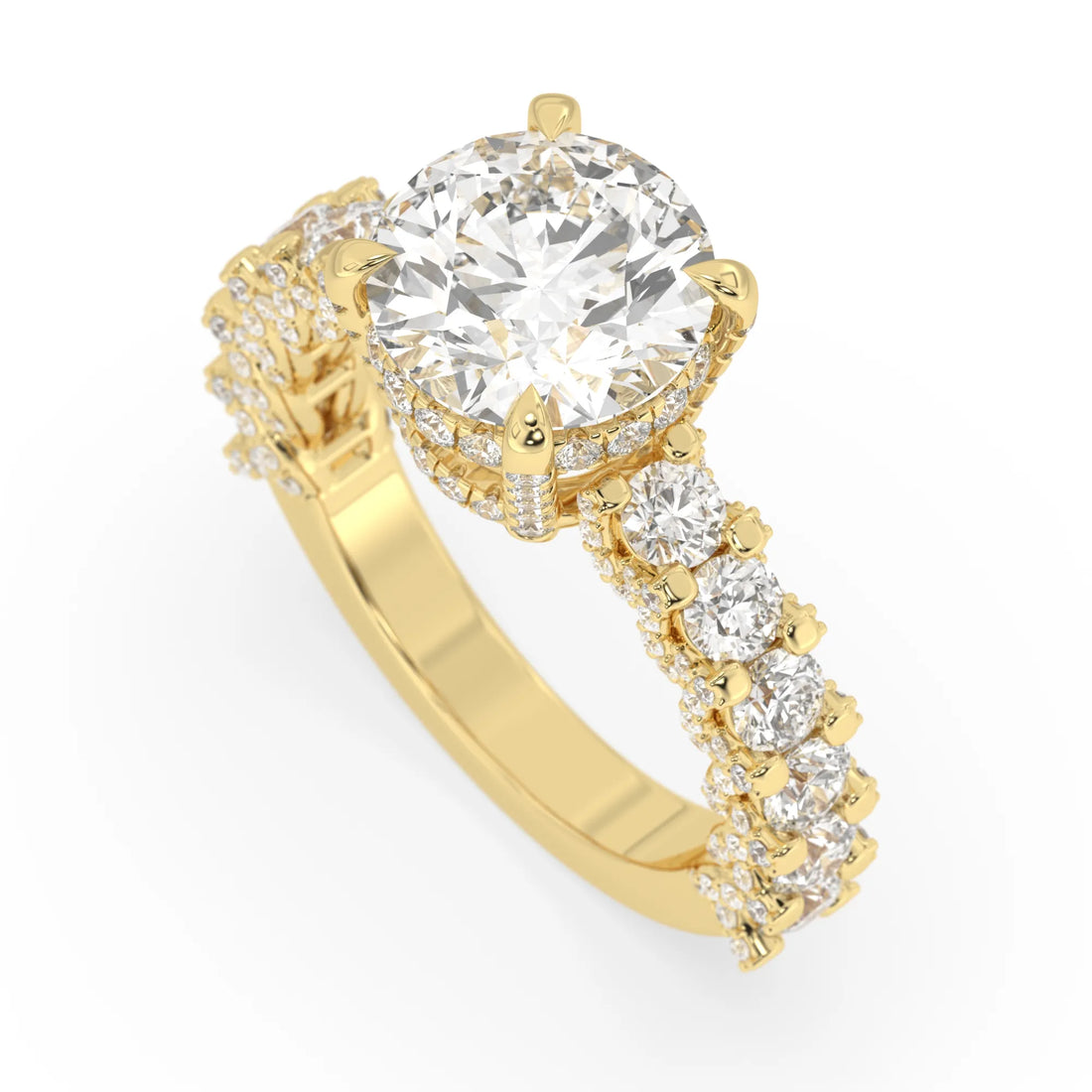 OctaPearl 3.5 ct Round Hidden Halo Lab Grown Diamond Pave Engagement Ring