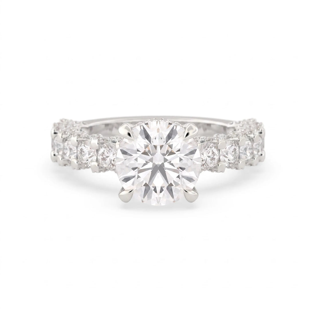 OctaPearl 3.5 ct Round Hidden Halo Lab Grown Diamond Pave Engagement Ring