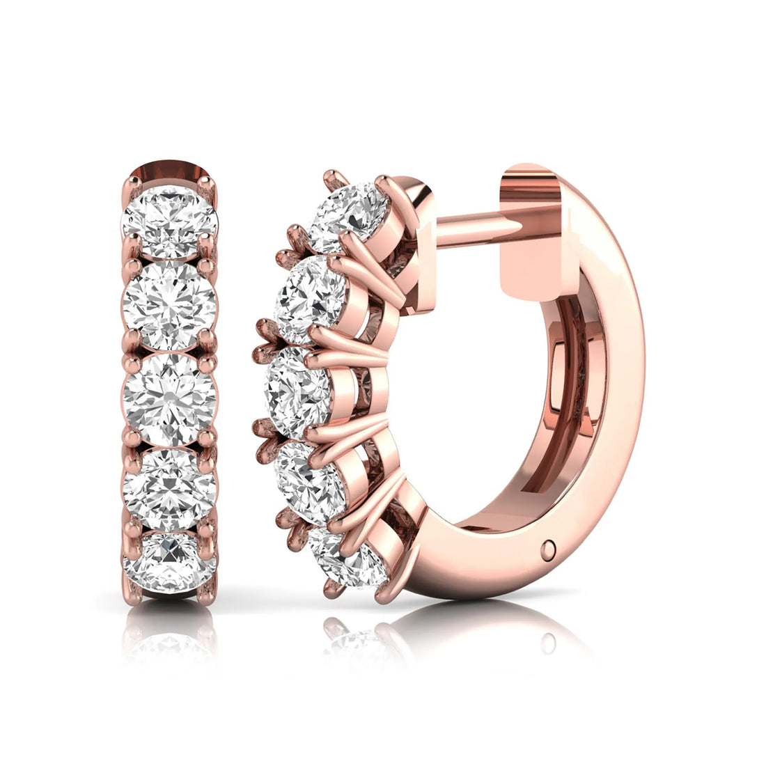 OctaPearl Round Prong Set Lab Grown Diamond Huggie Hoop Earrings