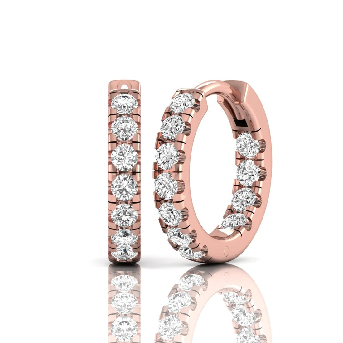 OctaPearl Round Prong Set Lab Grown Diamond Huggie Hoop Earrings