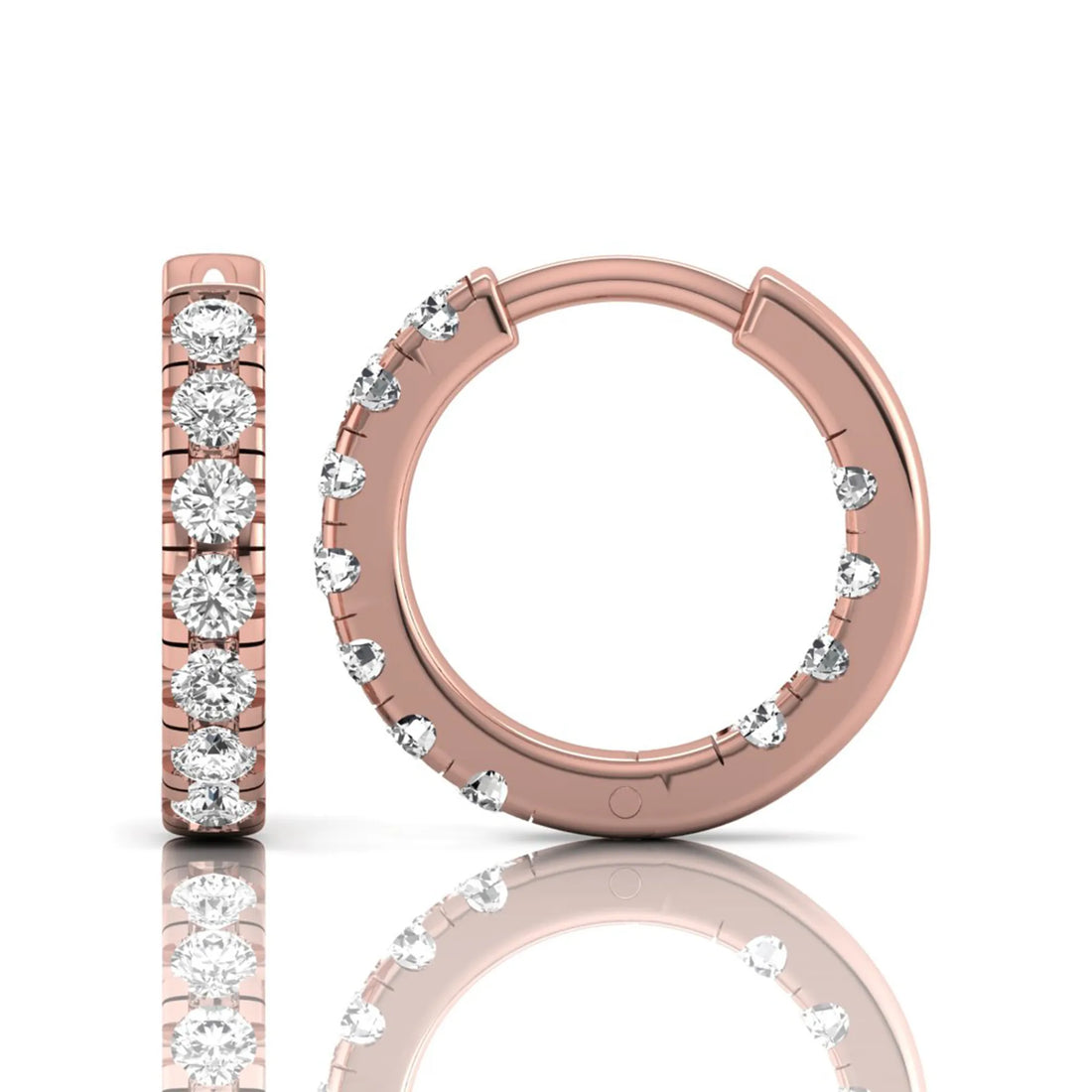OctaPearl Round Prong Set Lab Grown Diamond Huggie Hoop Earrings