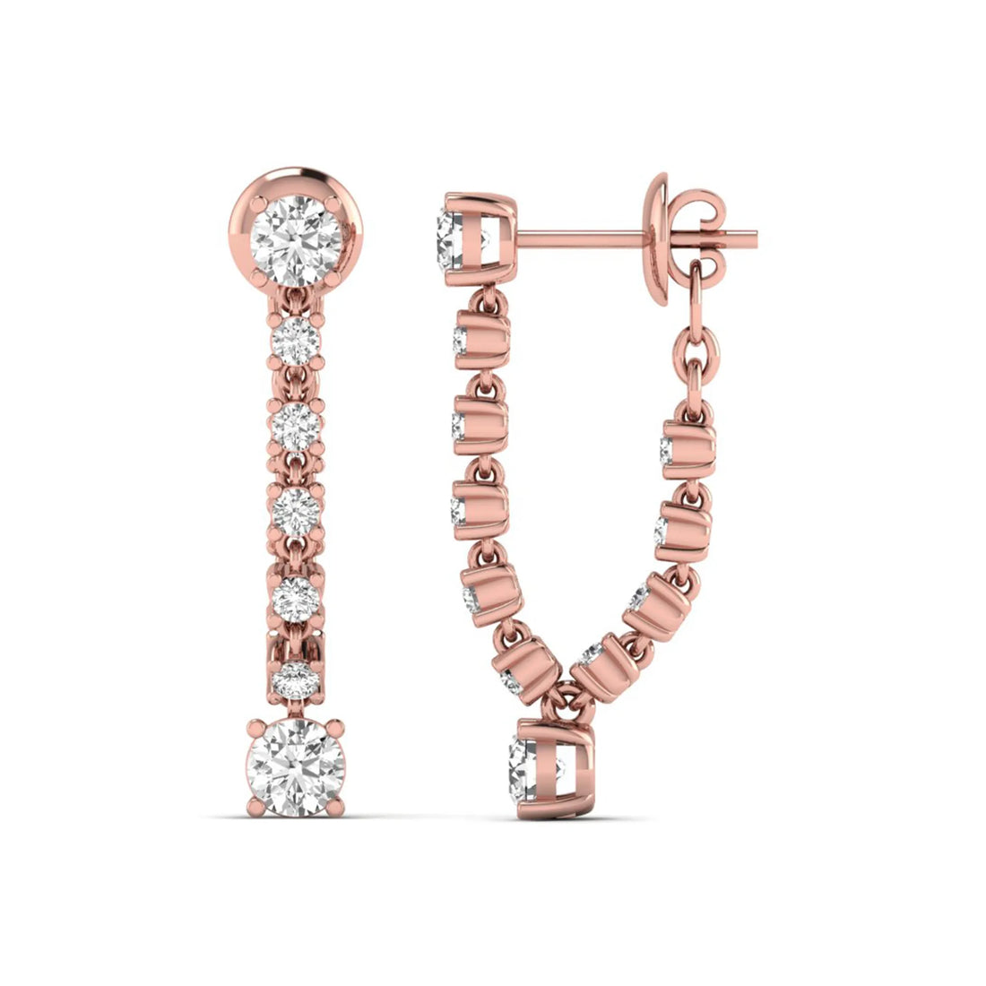 OctaPearl Round Prong Set Lab Grown Diamond Linear Drop Earrings