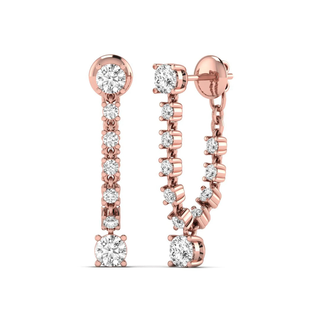 OctaPearl Round Prong Set Lab Grown Diamond Linear Drop Earrings