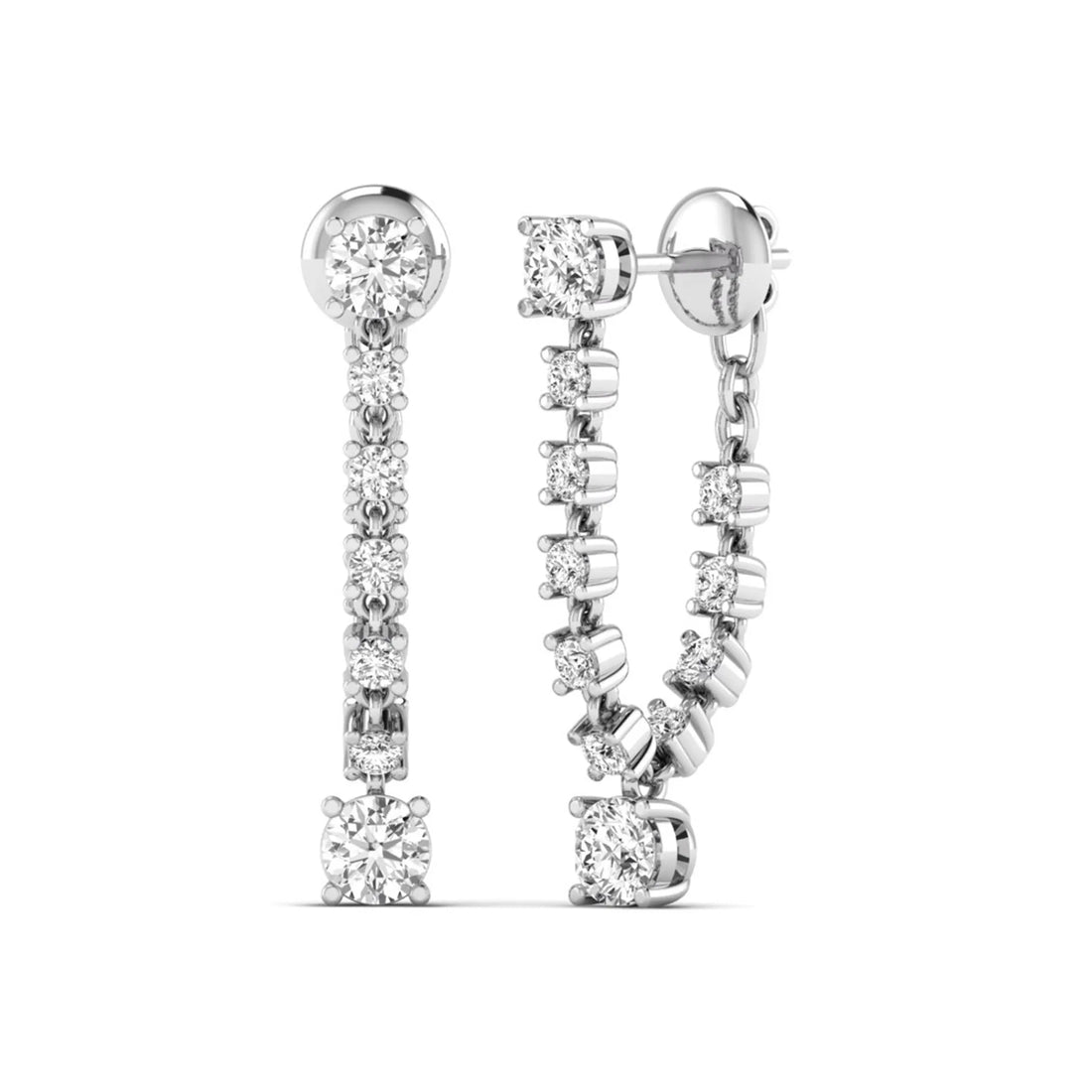 OctaPearl Round Prong Set Lab Grown Diamond Linear Drop Earrings