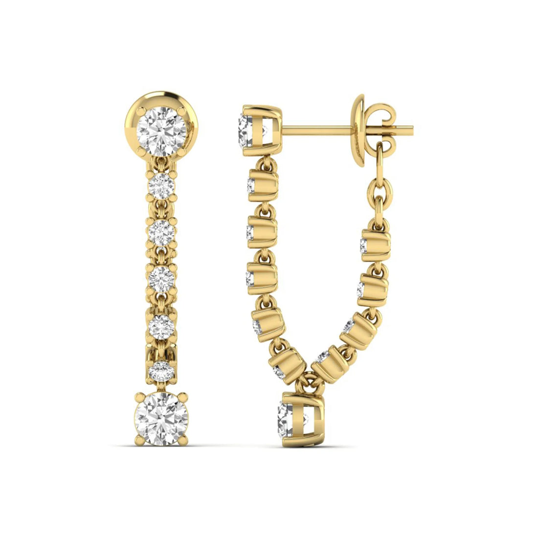 OctaPearl Round Prong Set Lab Grown Diamond Linear Drop Earrings