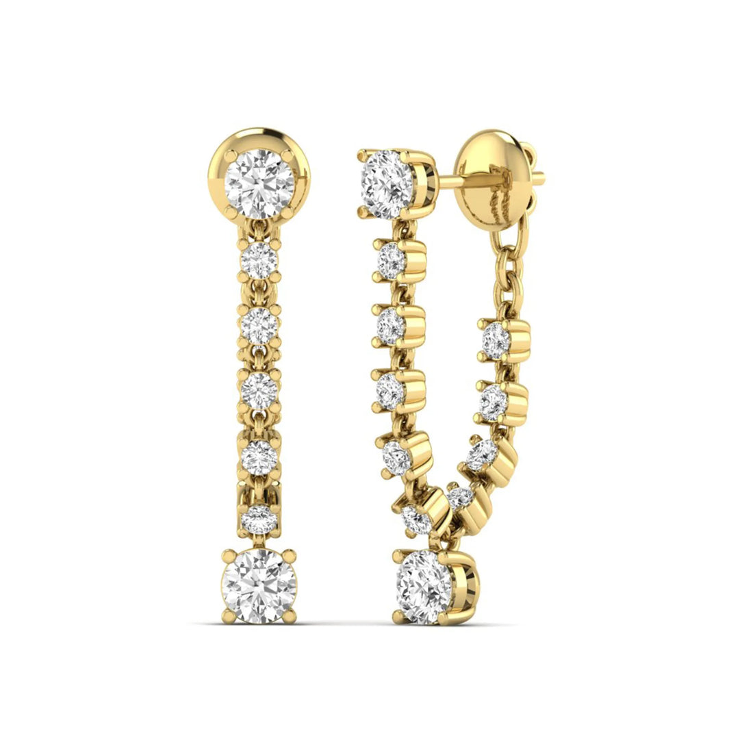 OctaPearl Round Prong Set Lab Grown Diamond Linear Drop Earrings