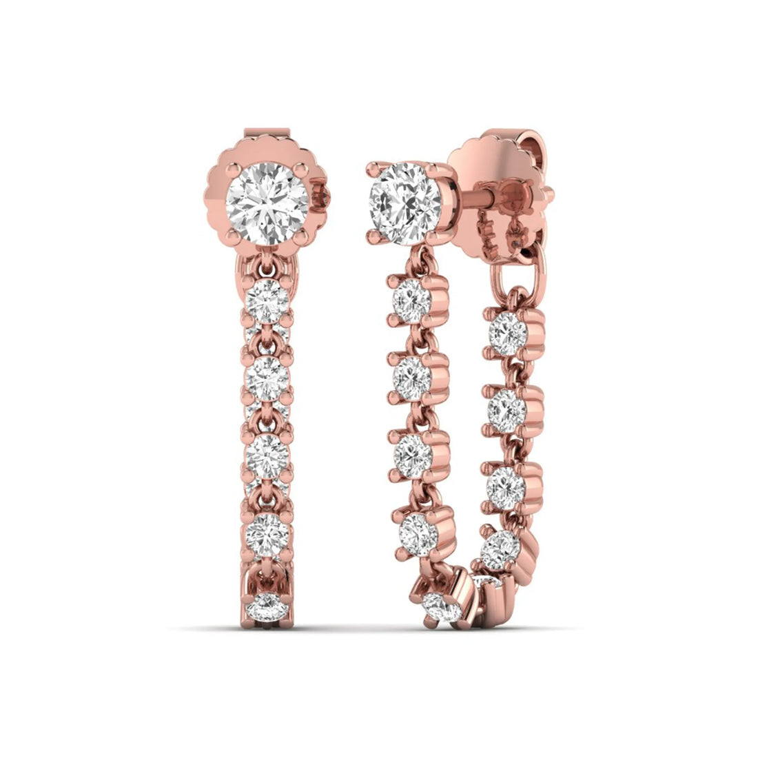 OctaPearl Round Prong Set Lab Grown Diamond Linear Drop Earrings