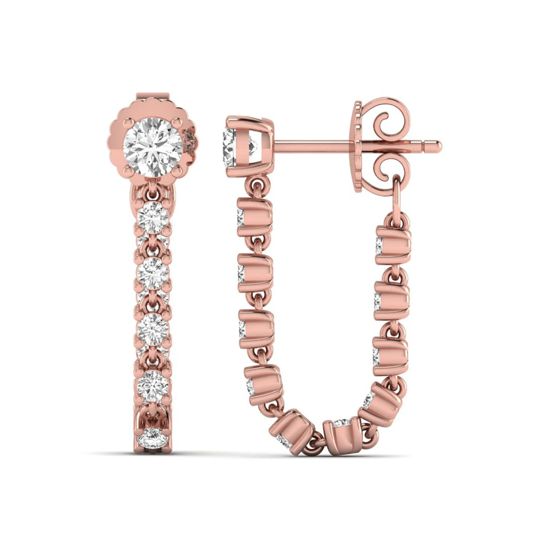 OctaPearl Round Prong Set Lab Grown Diamond Linear Drop Earrings