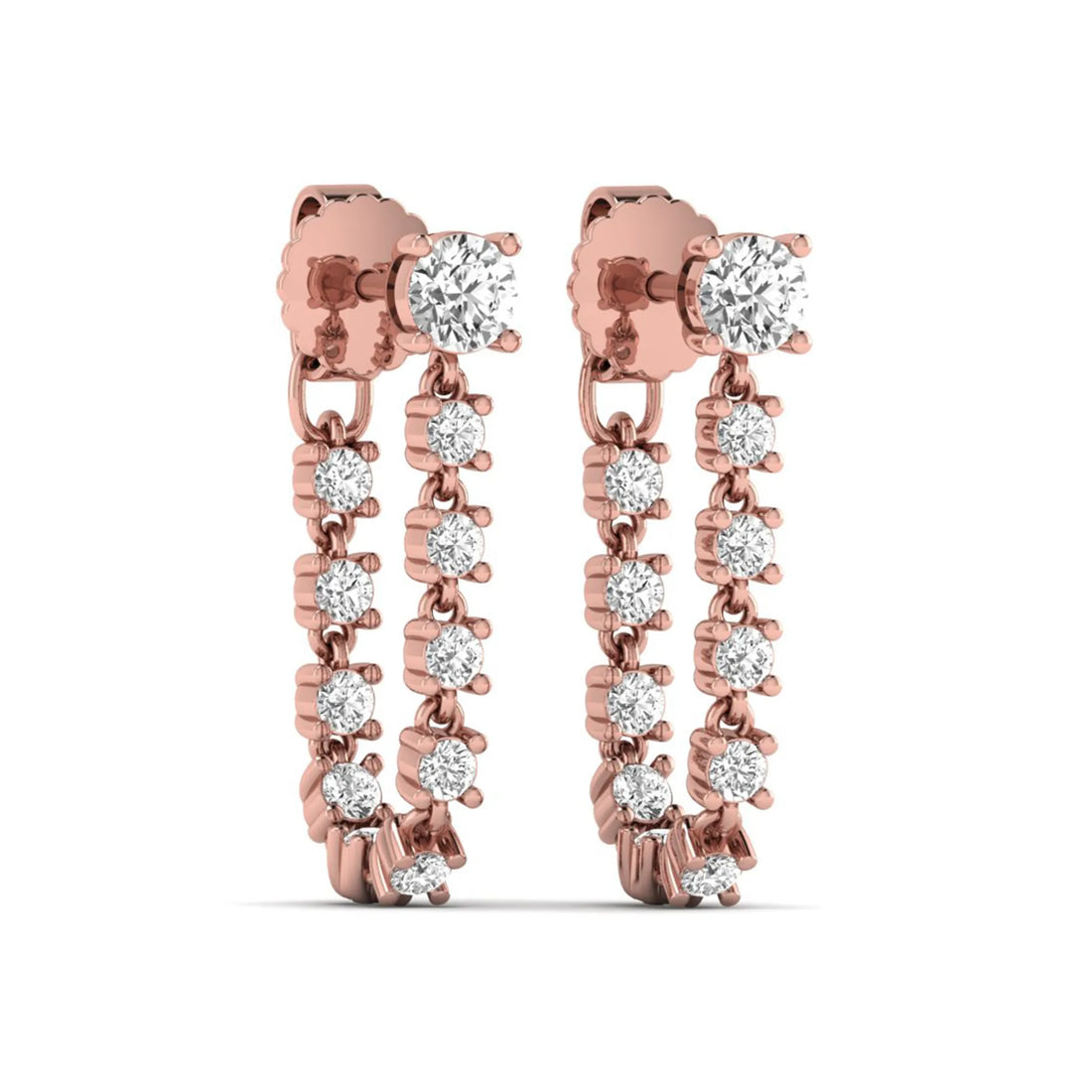 OctaPearl Round Prong Set Lab Grown Diamond Linear Drop Earrings