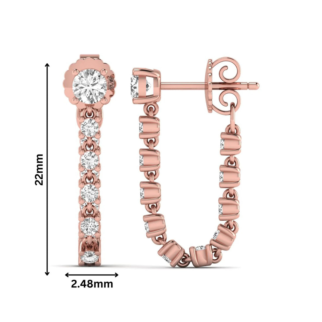 OctaPearl Round Prong Set Lab Grown Diamond Linear Drop Earrings