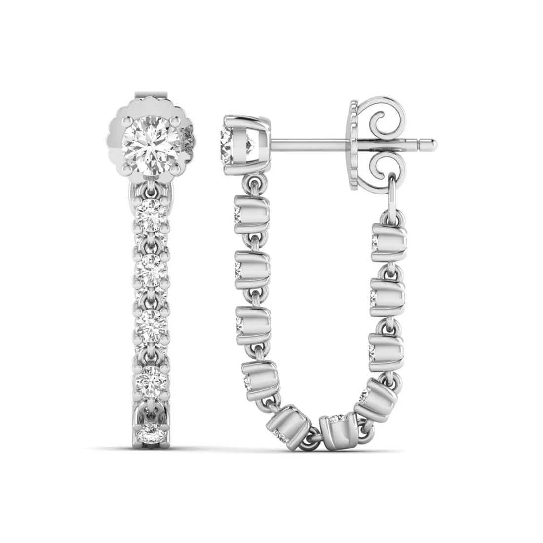 OctaPearl Round Prong Set Lab Grown Diamond Linear Drop Earrings