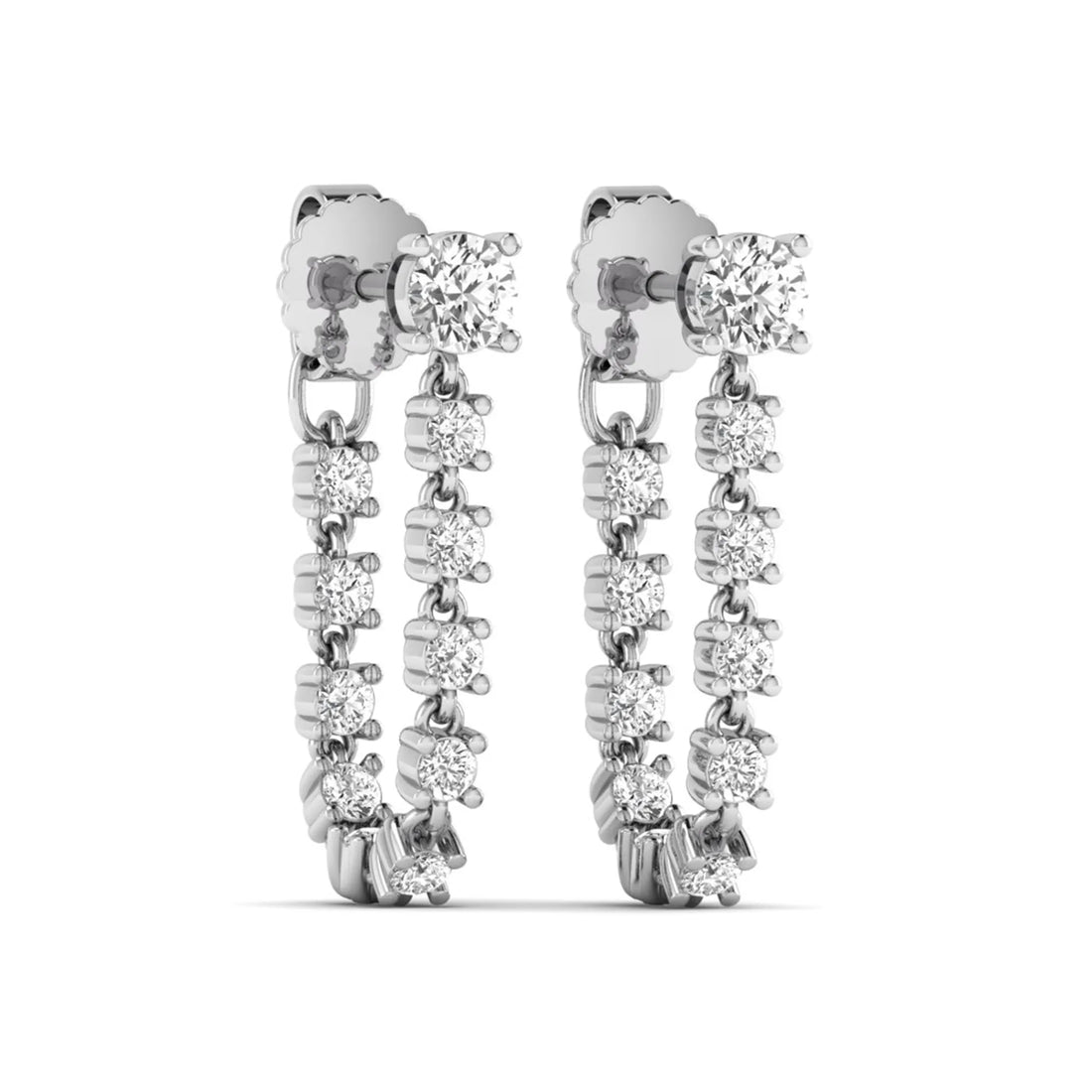 OctaPearl Round Prong Set Lab Grown Diamond Linear Drop Earrings