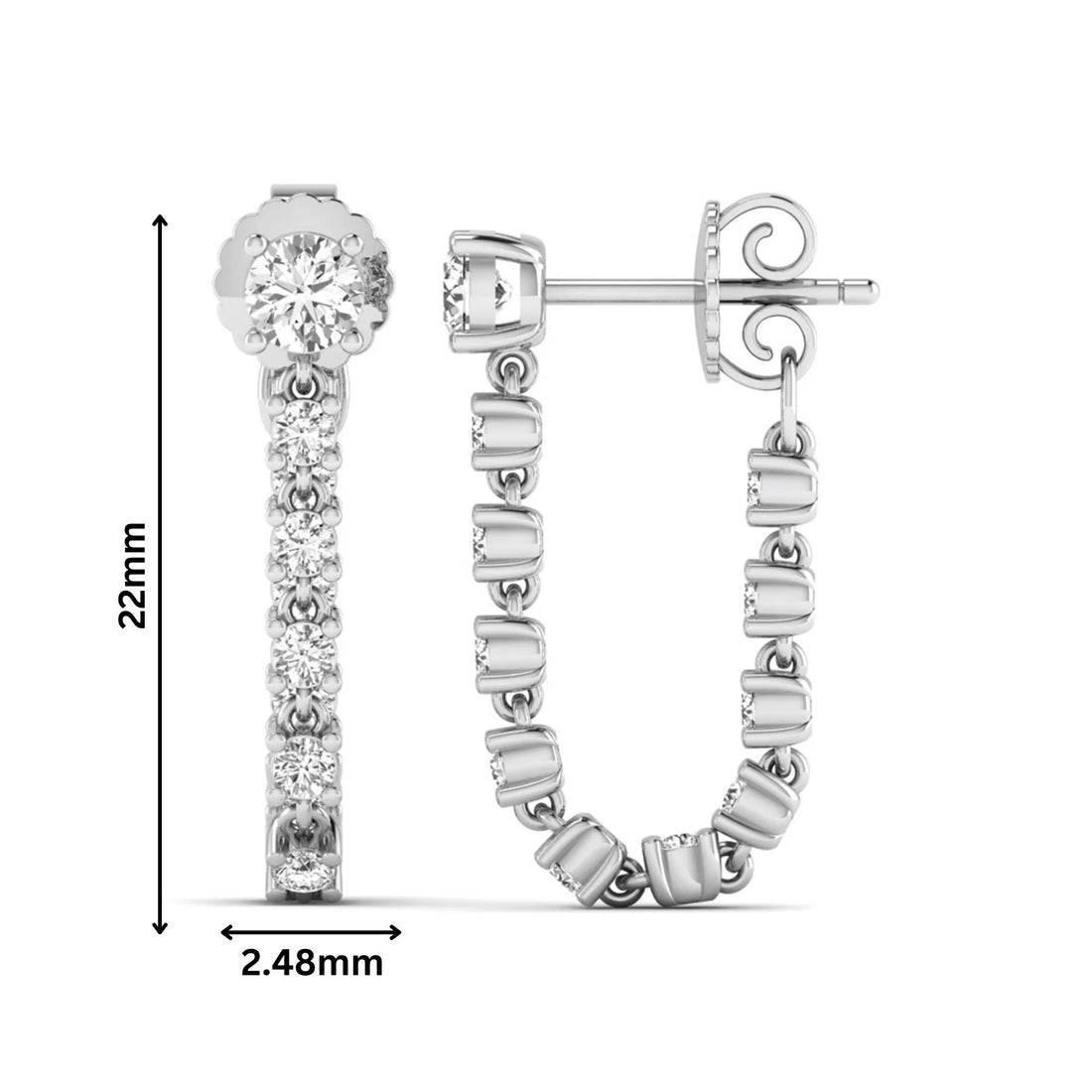 OctaPearl Round Prong Set Lab Grown Diamond Linear Drop Earrings