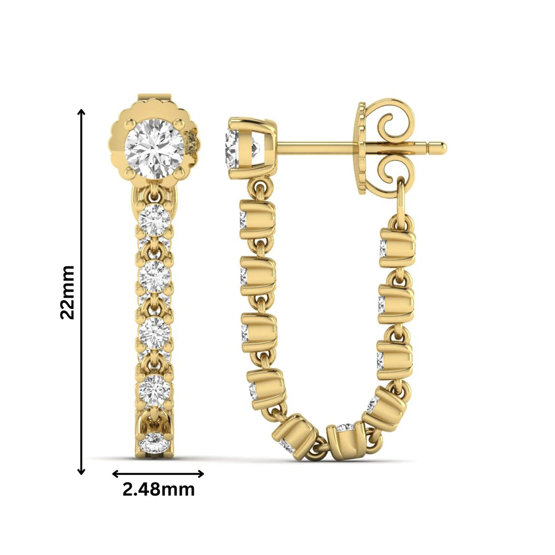 OctaPearl Round Prong Set Lab Grown Diamond Linear Drop Earrings
