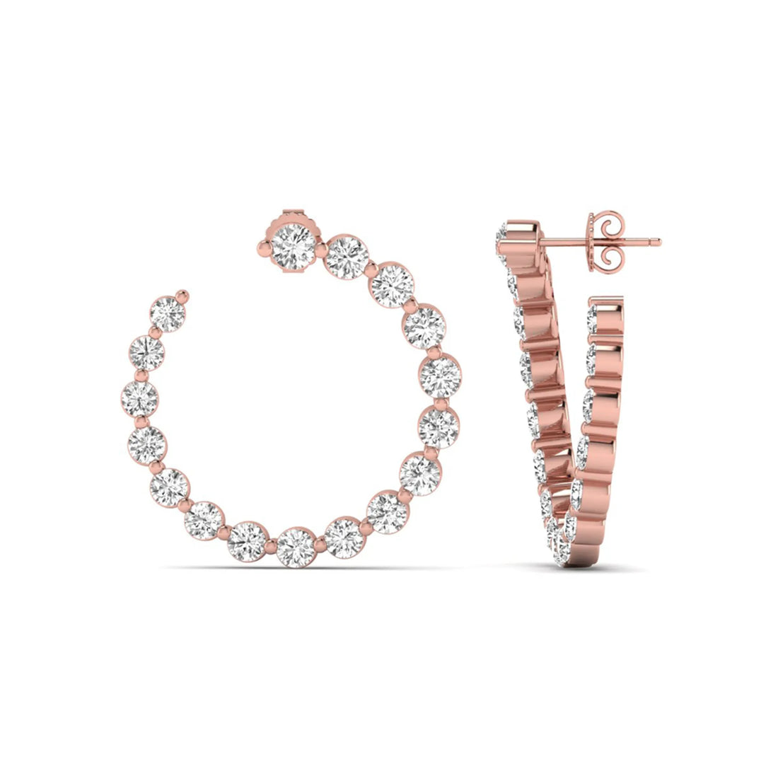 OctaPearl Round Prong Set Lab Grown Diamond Open Hoop Earrings