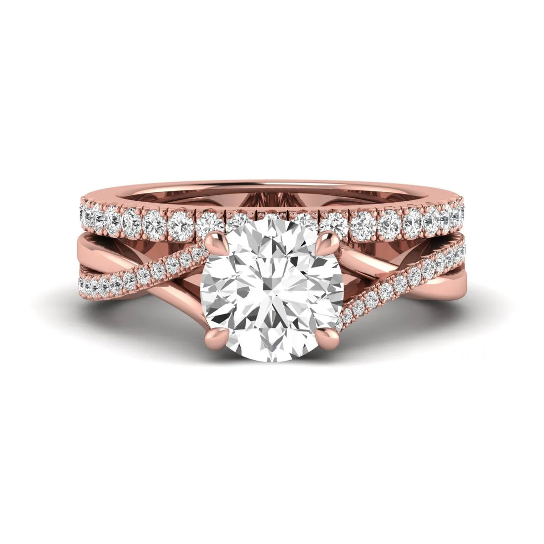 OctaPearl 2 ct Round Prong Set Lab Grown Diamond Twisted Shank Bridal Ring Set