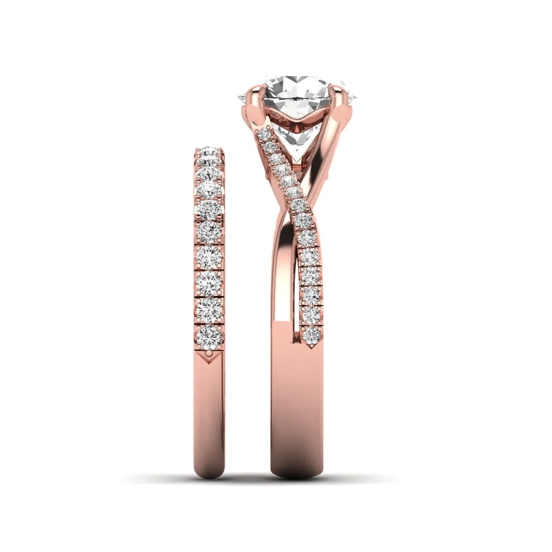 OctaPearl 2 ct Round Prong Set Lab Grown Diamond Twisted Shank Bridal Ring Set