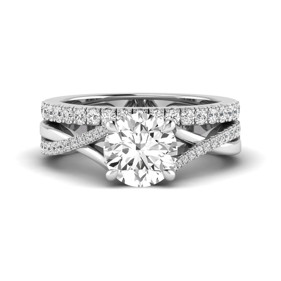 OctaPearl 2 ct Round Prong Set Lab Grown Diamond Twisted Shank Bridal Ring Set