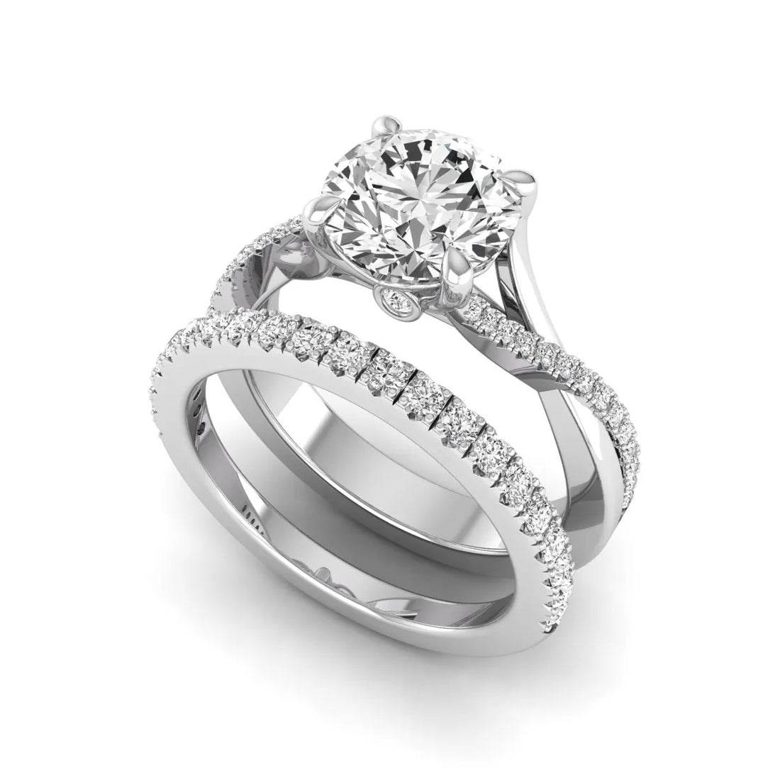 OctaPearl 2 ct Round Prong Set Lab Grown Diamond Twisted Shank Bridal Ring Set