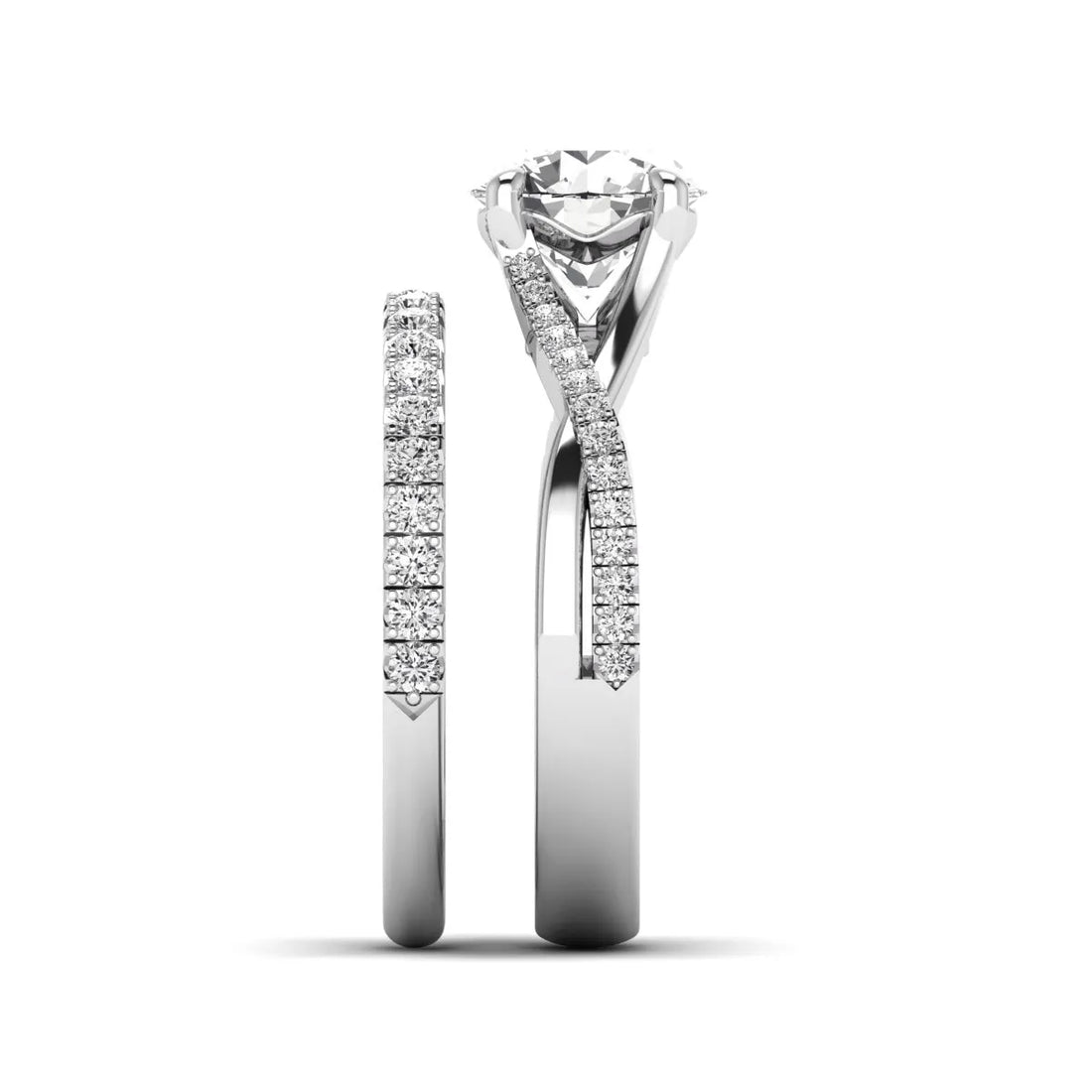 OctaPearl 2 ct Round Prong Set Lab Grown Diamond Twisted Shank Bridal Ring Set