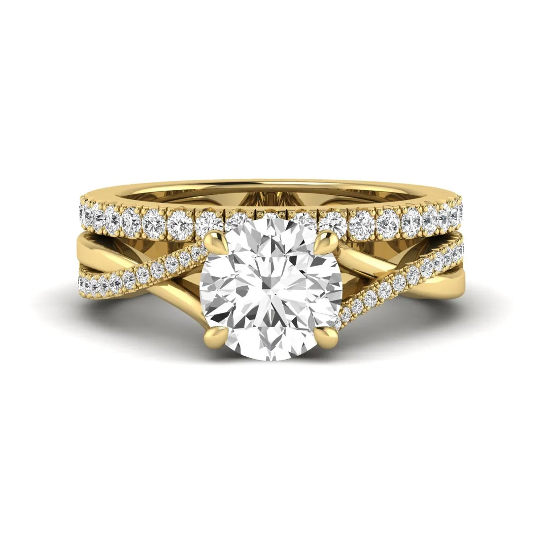 OctaPearl 2 ct Round Prong Set Lab Grown Diamond Twisted Shank Bridal Ring Set