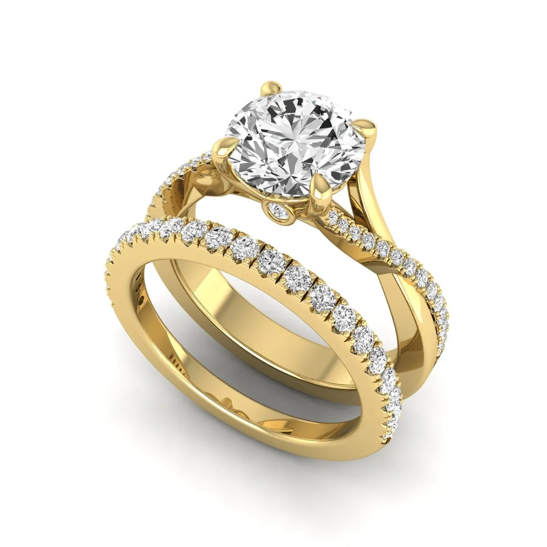OctaPearl 2 ct Round Prong Set Lab Grown Diamond Twisted Shank Bridal Ring Set