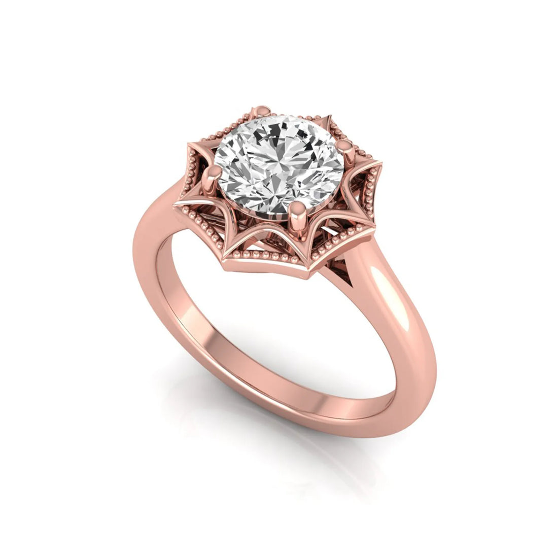 OctaPearl 1.5 ct Round Prong Set Lab Grown Diamond Vintage Solitaire Engagement Ring