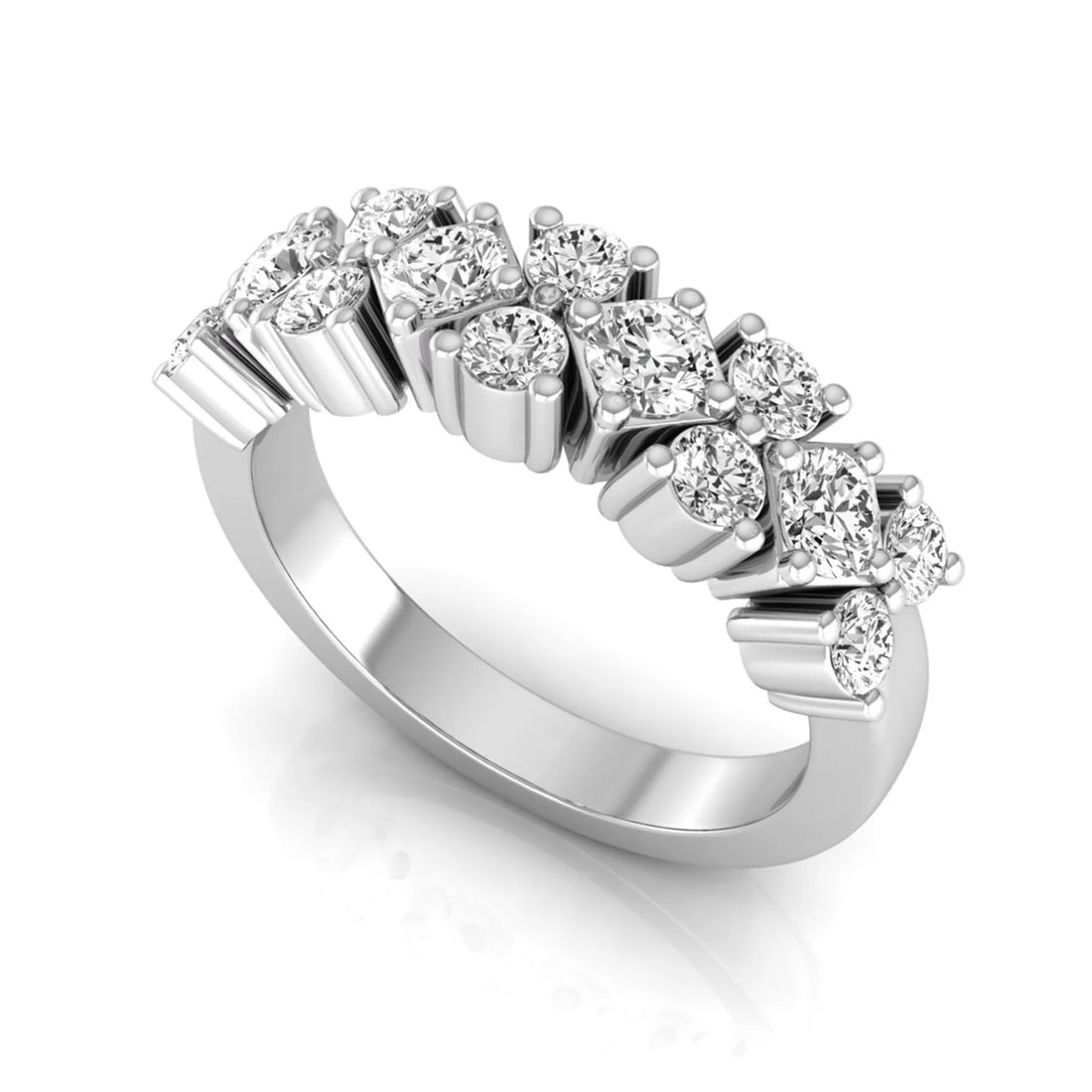OctaPearl Multi Row Cluster Lab Grown Diamond Half Eternity Wedding Band Ring