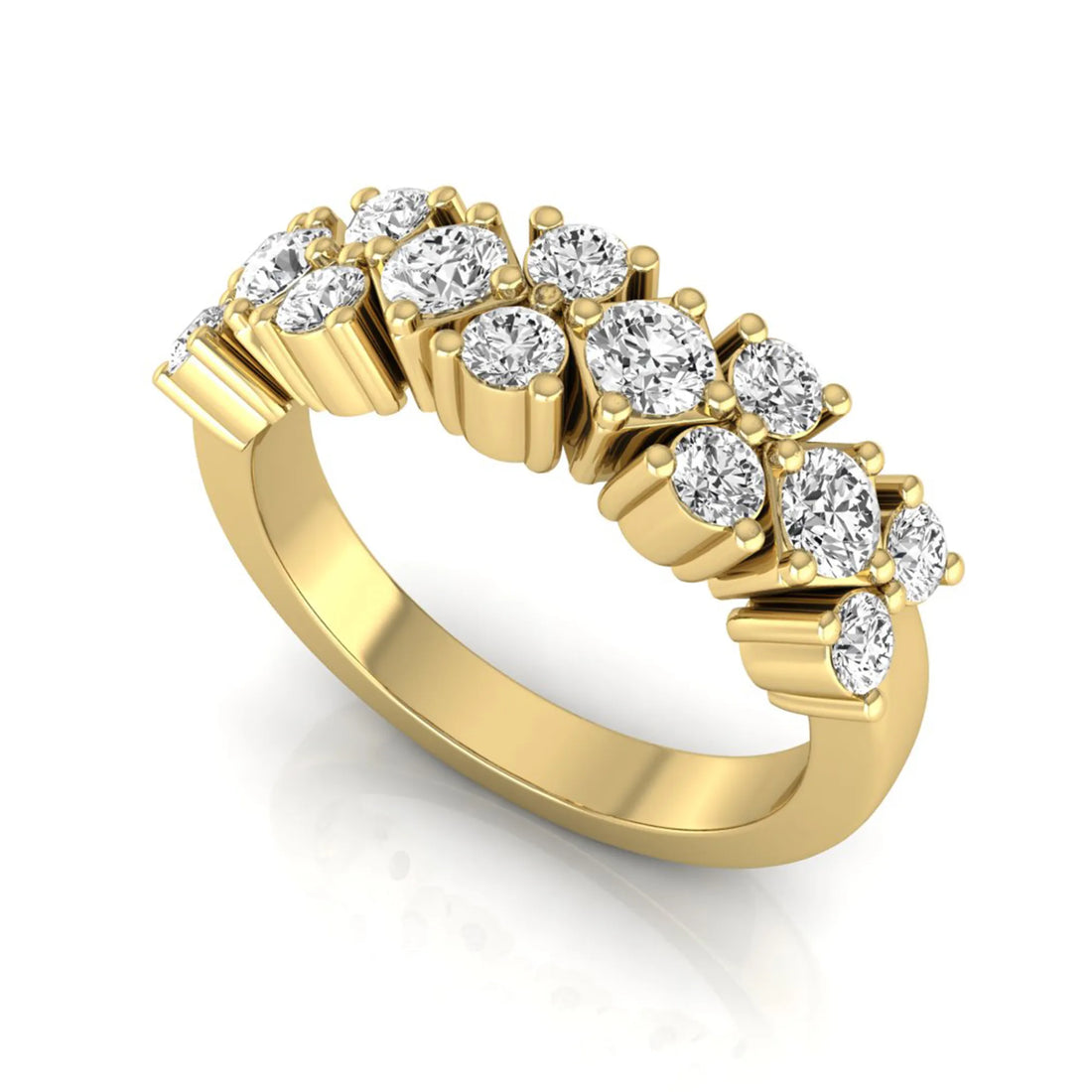 OctaPearl Multi Row Cluster Lab Grown Diamond Half Eternity Wedding Band Ring