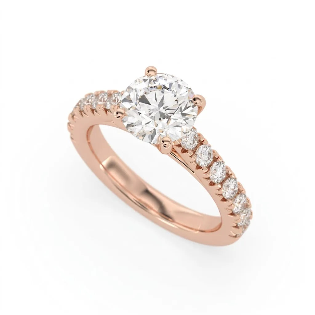 OctaPearl 1.5 ct Round Lab Grown Diamond Pave Engagement Ring