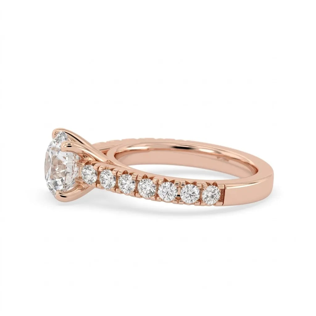 OctaPearl 1.5 ct Round Lab Grown Diamond Pave Engagement Ring
