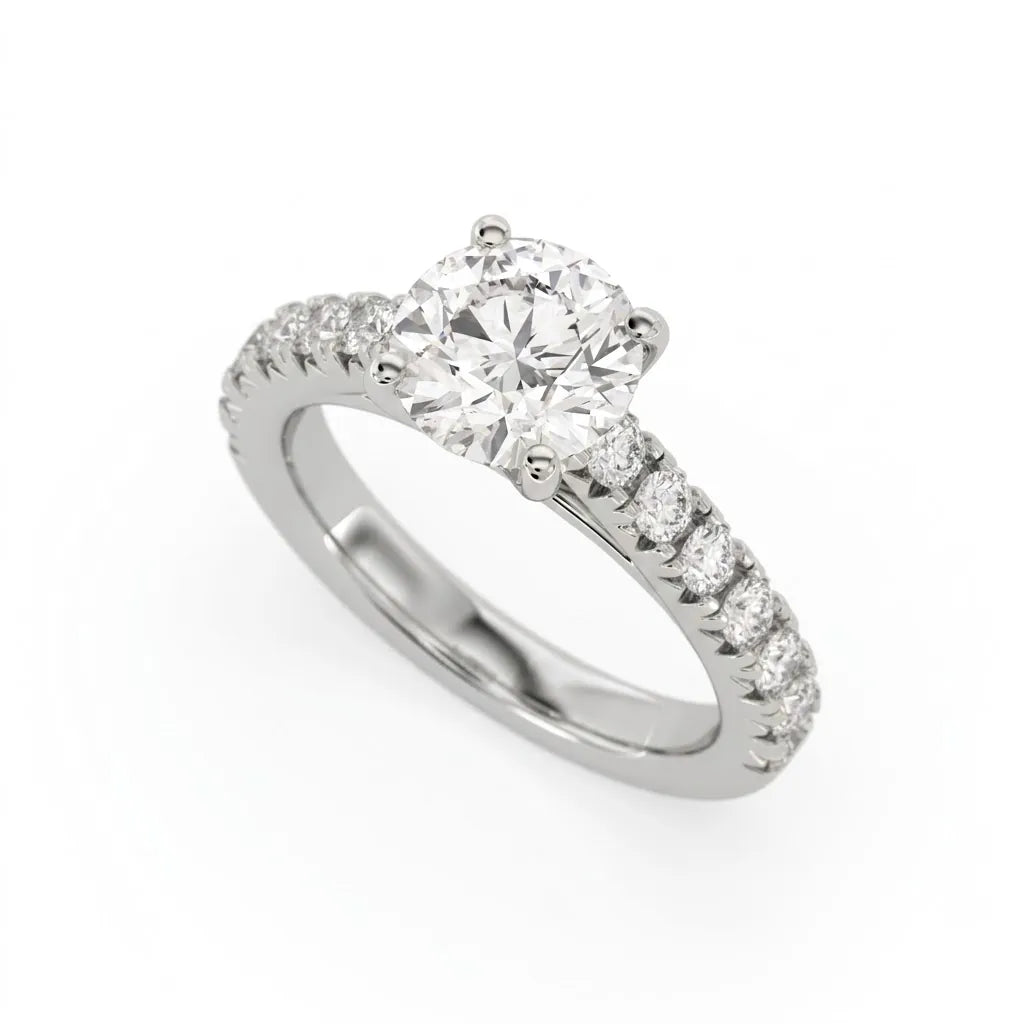OctaPearl 1.5 ct Round Lab Grown Diamond Pave Engagement Ring