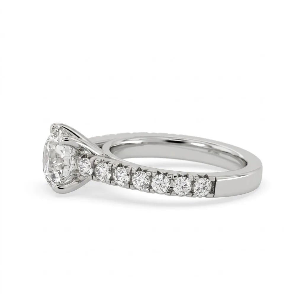 OctaPearl 1.5 ct Round Lab Grown Diamond Pave Engagement Ring