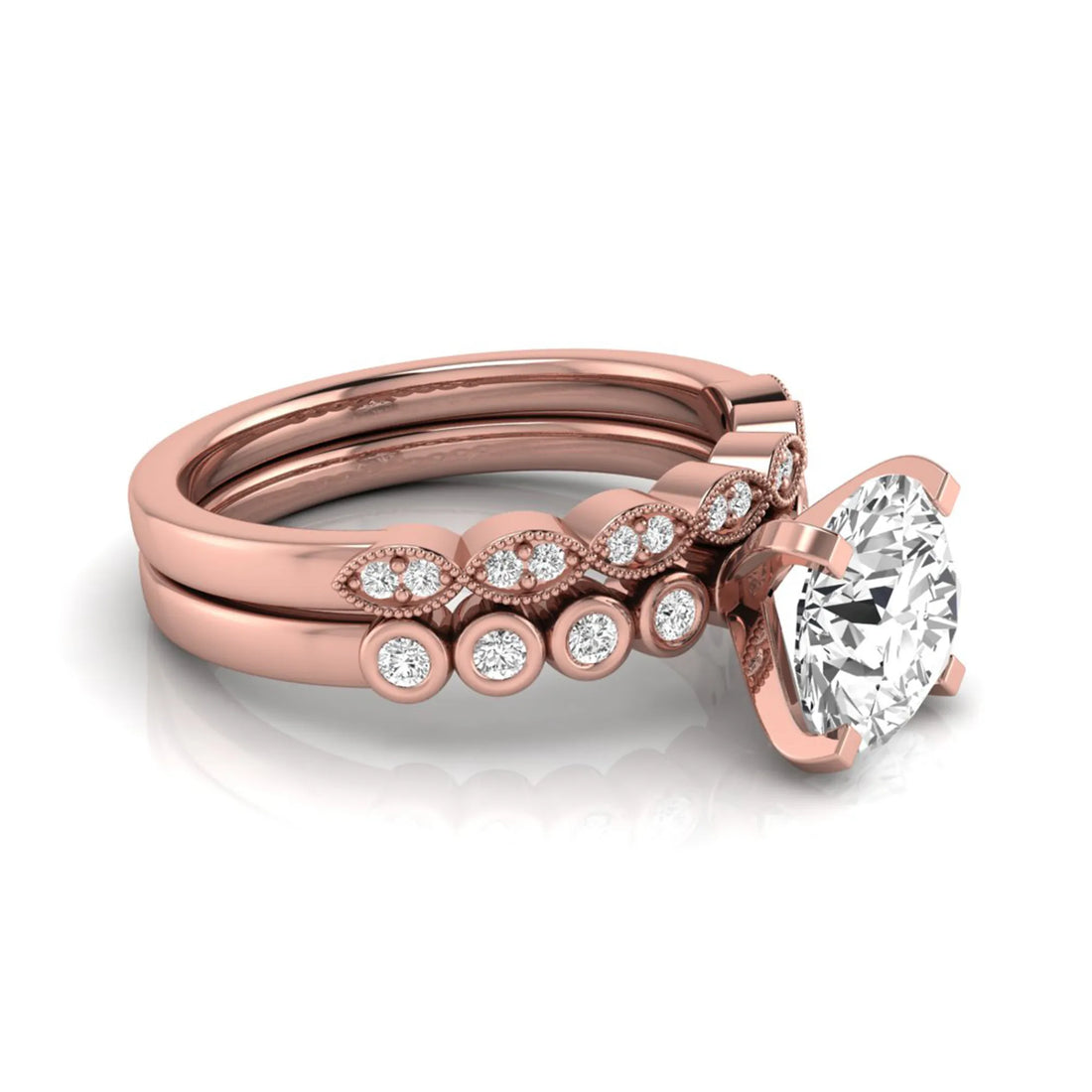 OctaPearl 2 ct Round Side Stone Lab Grown Diamond Bridal Ring Set