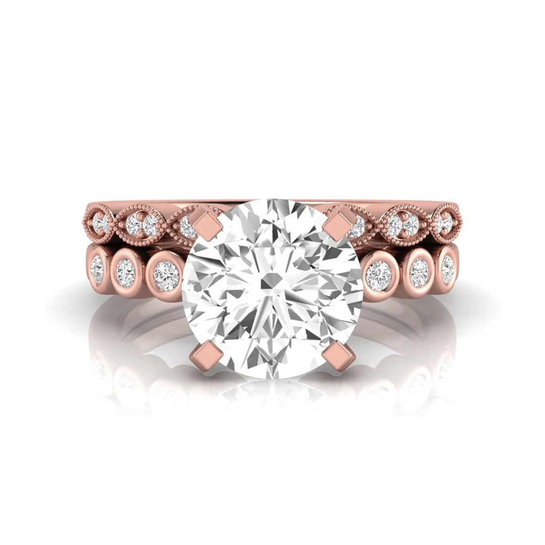 OctaPearl 2 ct Round Side Stone Lab Grown Diamond Bridal Ring Set