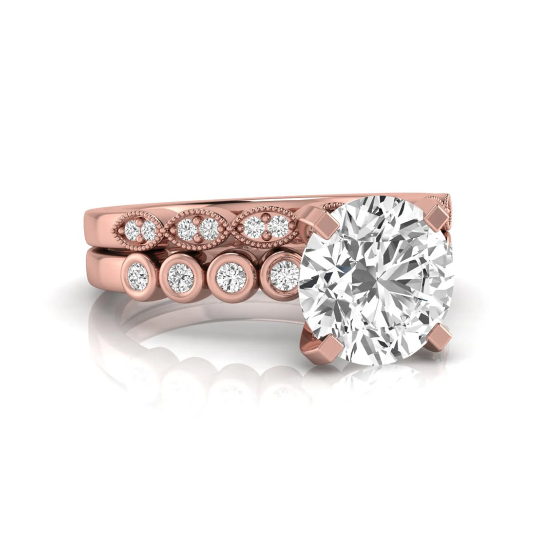 OctaPearl 2 ct Round Side Stone Lab Grown Diamond Bridal Ring Set