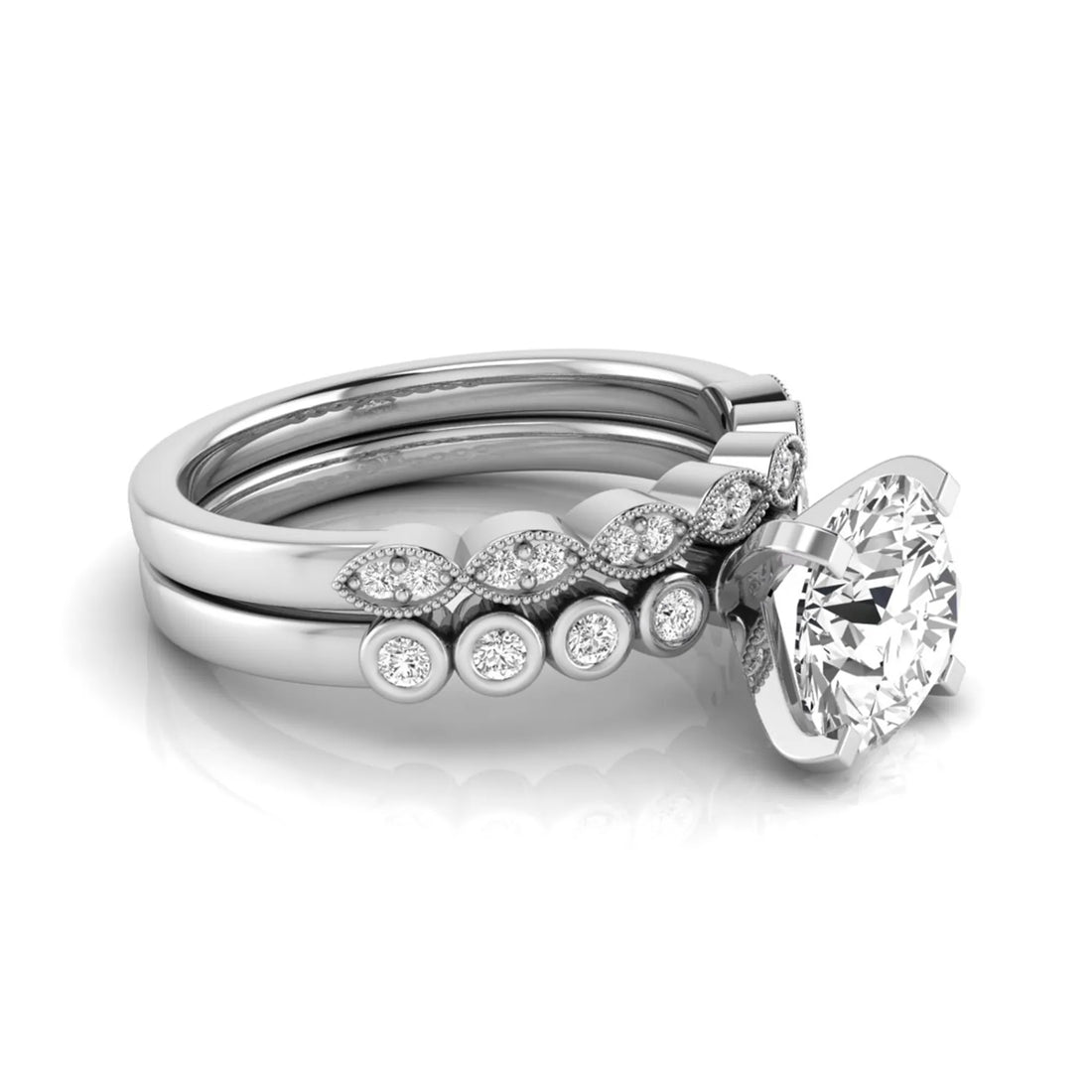 OctaPearl 2 ct Round Side Stone Lab Grown Diamond Bridal Ring Set