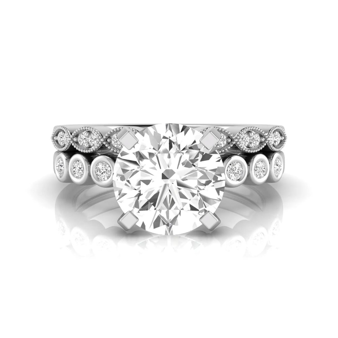 OctaPearl 2 ct Round Side Stone Lab Grown Diamond Bridal Ring Set