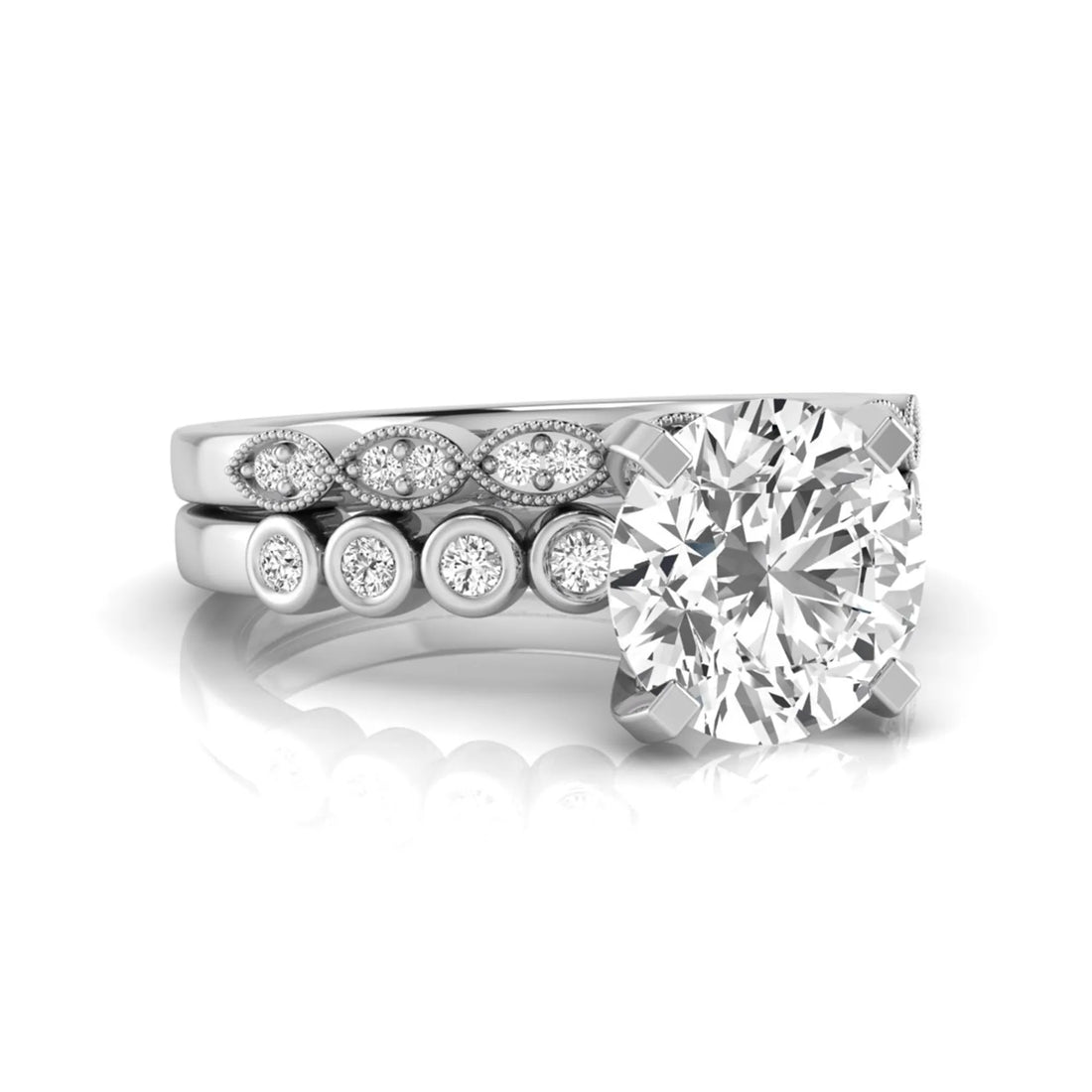 OctaPearl 2 ct Round Side Stone Lab Grown Diamond Bridal Ring Set