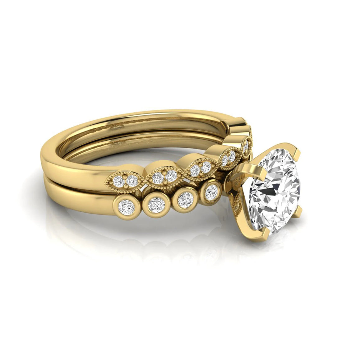 OctaPearl 2 ct Round Side Stone Lab Grown Diamond Bridal Ring Set