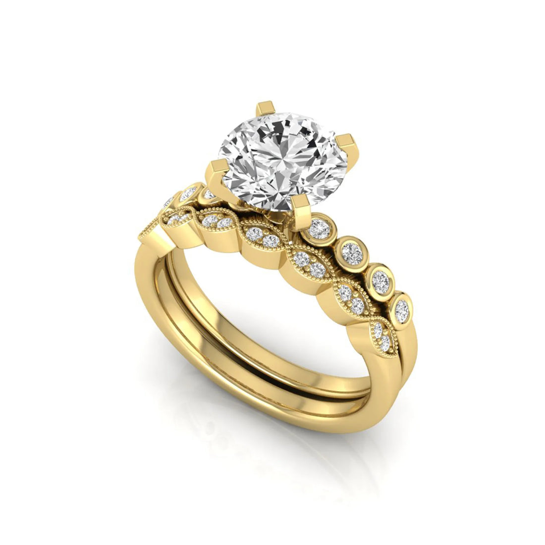 OctaPearl 2 ct Round Side Stone Lab Grown Diamond Bridal Ring Set