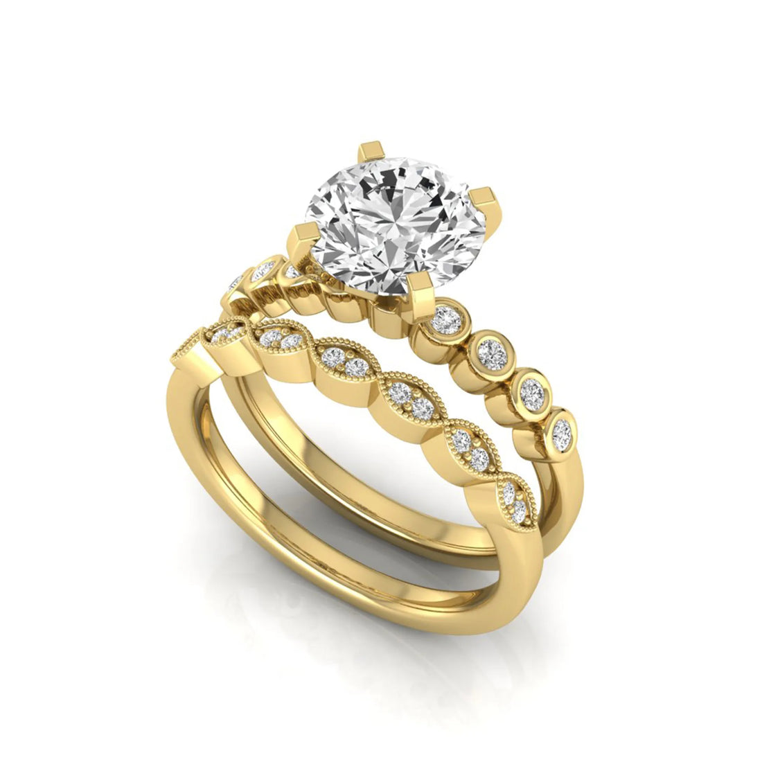 OctaPearl 2 ct Round Side Stone Lab Grown Diamond Bridal Ring Set