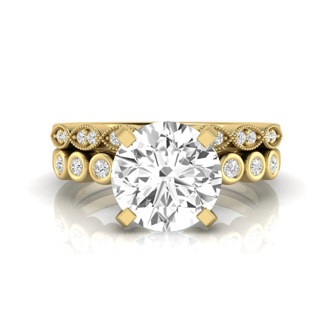 OctaPearl 2 ct Round Side Stone Lab Grown Diamond Bridal Ring Set