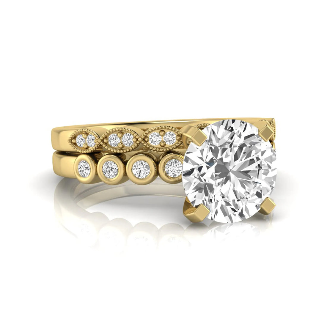 OctaPearl 2 ct Round Side Stone Lab Grown Diamond Bridal Ring Set