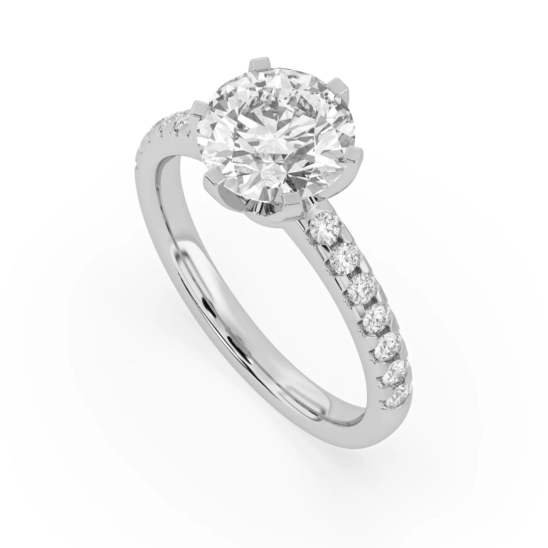 OctaPearl 2.5 ct Round Cut Lab Grown Diamond Pave Engagement Ring