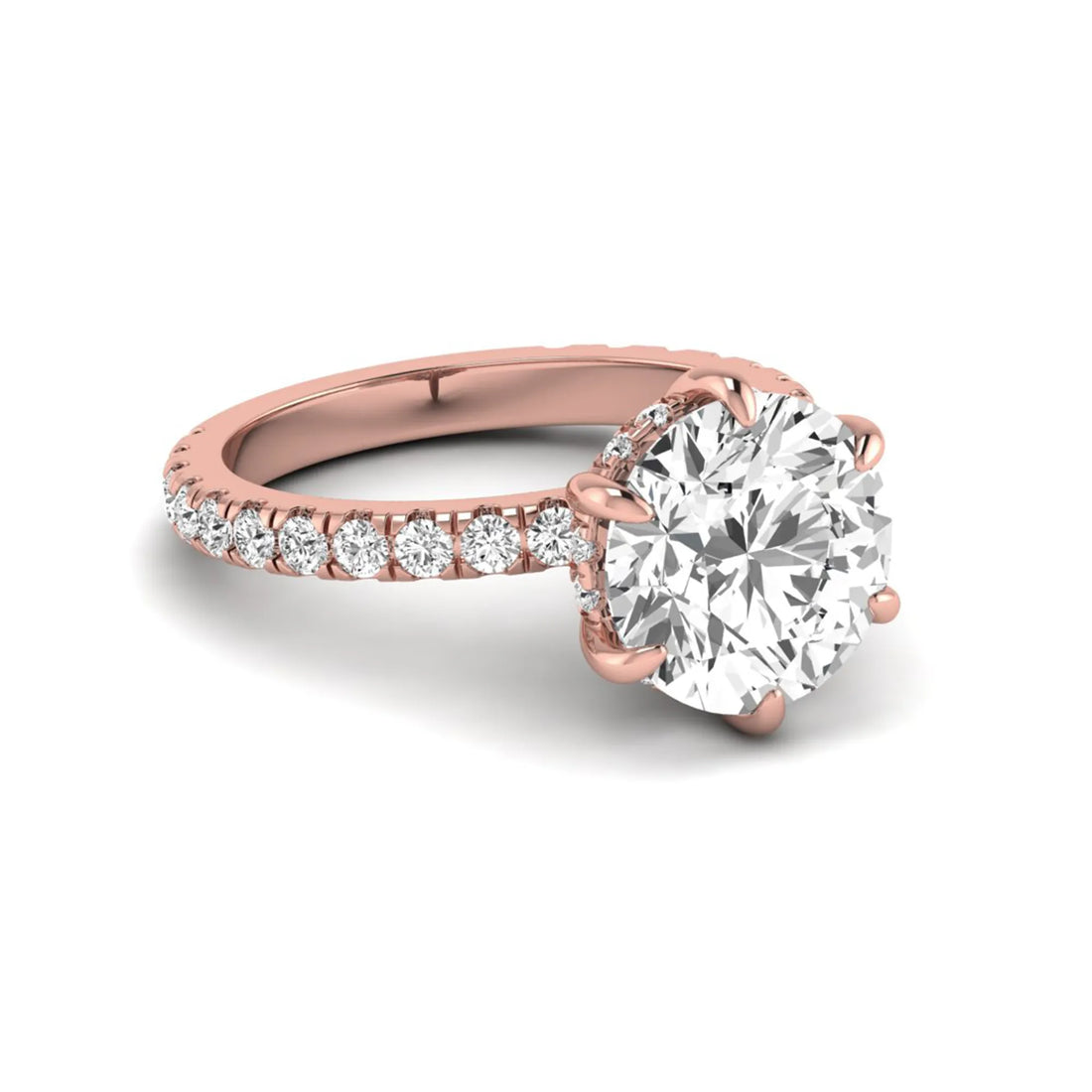 OctaPearl 4 ct Round Hidden Halo Lab Grown Diamond Pavé Engagement Ring