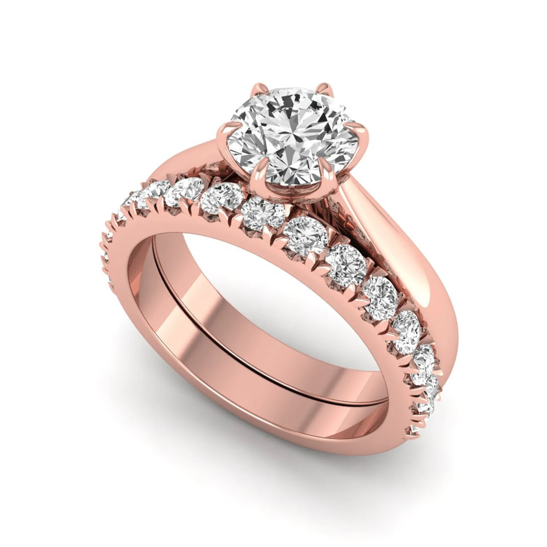 OctaPearl 1 ct Round Cut Lab Grown Diamond Pave Wedding Bridal Ring Set