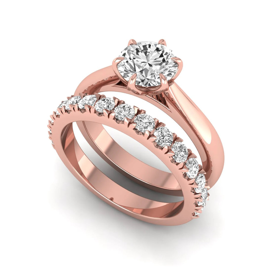 OctaPearl 1 ct Round Cut Lab Grown Diamond Pave Wedding Bridal Ring Set